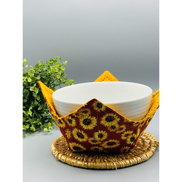 Microwave Bowl Cozy Reversible, Metallic Sunflowers, Gift Set of 3! - Picture 6 of 8